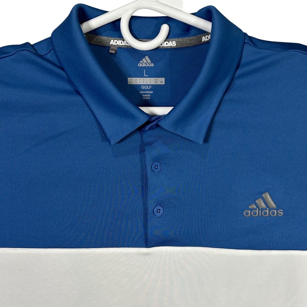 Adidas Golf Polo Shirt Blue White Grey Color Block‎ Men's Size L